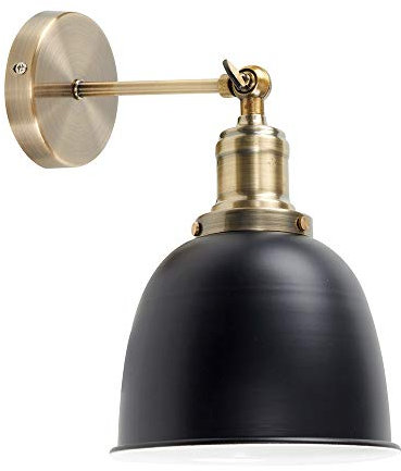 MiniSun | Retro Style Antique Brass Wall Light with a Gloss Black Dome Shade | Wall Spotlights, Home Décor & Improvement Essential | Includes 4W LED Bulb [2700K Warm White]