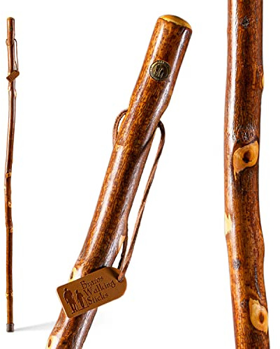 Brazos Rustic Wood Walking Stick, Hawthorn, Traditional Style Handle, for Men & Women, Made in the USA, 55
