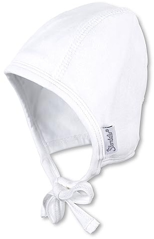 Sterntaler Baby Mütze Uni - Babymütze aus Nicki mit flachen Nähten - Weiche Neugeborenen Mütze zum Binden - Erstlingsmütze, weiß, Größe 33