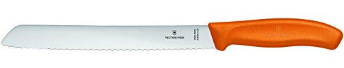 Victorinox Swiss Classic, Coltello da pane professionale, Lama extra seghettata, Bordo seghettato, 21 cm, Robusto manico in plastica, Acciaio inossidabile, Arancione