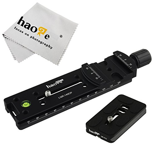 Haoge 140mm Nodal Slide Double Dovetail Focusing Rail Plate with Metal Quick Release Clamp and 70mm Plate for Camera Panoramic Panorama Close Up Macro Shoot fit Arca Swiss RRS Benro Kirk