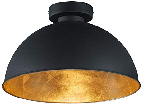 Reality Leuchten Deckenleuchte Jimmy, 1 x E27 ohne Leuchtmittel, Durchmesser 31 cm, Außen schwarz, Innen goldfarbig, R60121002