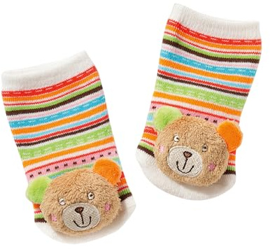 Fehn Rasselsocken Baby Teddy – Babysocken mit Rassel Funktion & Teddy Bär Köpfchen – Socken zur Förderung der Motorik – Babykleidung optimal als Erstlingssöckchen – Für Babys & Kinder von 0-12 Monaten
