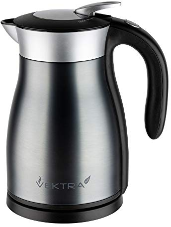 Vektra VEK-1501S Vacuum Insulated Environmentally Eco Friendly Easy Pour Cordless Kettle 1.5Litre, Silver