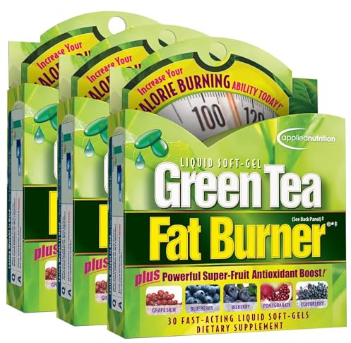 Applied Nutrition Green Tea Fat Burner - 30 Liquid Soft-Gels, Pack of 3 - Increases Calorie Burning & Supplies Powerful Antioxidants - 45 Total Servings