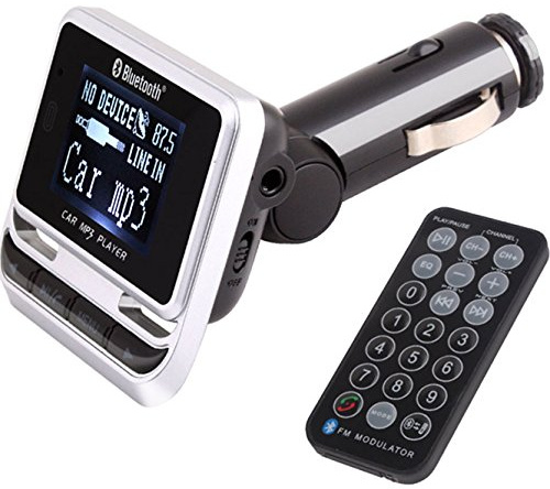 A-E02D Transmetteur FM de voiture avec lecteur MP3 et kit mains libres – Bluetooth, USB, carte SD, écran LCD, prend en charge WAV/MP3/WMA, A2DP pour un son excellent, compatible avec tous les types de