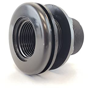 LIFEGARD Aquatics Double Threaded Bulkhead Kit for Fish Aquariums – High-Impact Resistant PVC – Includes Bulkhead Fitting, Gasket, Lock Nut – Jet Black – 1 Inch