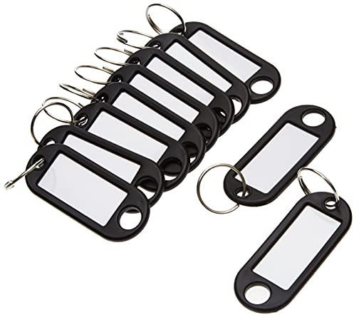 Wedo 262101801 Schlüsselanhänger Kunststoff (mit Ring, auswechselbare Etiketten) 10 Stück, schwarz, 17 x 10 x 1cm