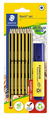 Staedtler Noris - Set Cancelleria Composto da 12 Matite Hb e 1 Evidenziatore Giallo, Ideale per Cancelleria Scuola Università Ufficio e Cartoleria - Materiale Scolastico e Cose per la Scuola