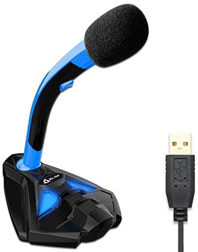 KLIM Voice Micrófono USB con Base para Ordenador - Micro de Escritorio, Micrófono para Jugadores - Nueva Versión - Azul y Negro