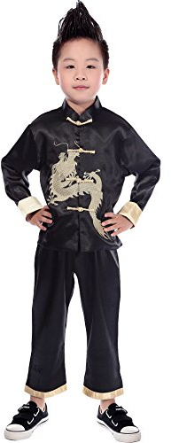 AvaCostume Traditional Chinese Boy Dragon Kung Fu Outfit Tang Costume, Black, 6