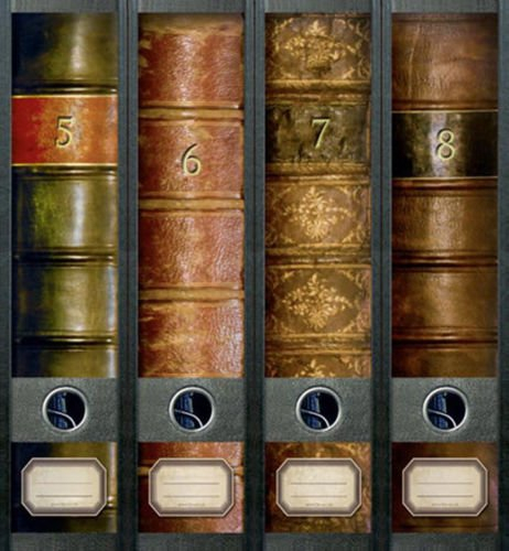 Ordnerrücken breit 4er Set Ordner Bücher 5-8 Lexikon Aufkleber Etiketten Deko 312
