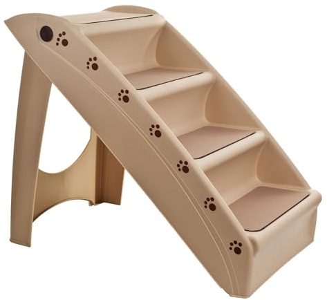 Pet Stairs - Home and Vehicle Foldable Nonslip Dog Steps with 4-Step Design - For Puppies, Kittens, and Other Small Pets by PETMAKER (Tan)