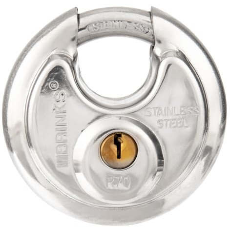 BRINKS – 70mm Heavy Duty Discus Padlock – Chrome Plated Security Lock for Storage Shed, Garage, Lockers, Toolboxes, Construction Site Storage and More