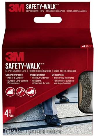 3M Safety-Walk Slip Resistant Tape, 4 in x 15 ft, Anti Slip Tape, Adhere Without Wrinkling, Curling, Tearing, Shrinking or Lifting, Self-Adhesive Backing For Quick & Easy Application (610B-R4X180)