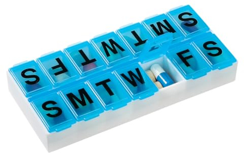 EZY DOSE Weekly (7-Day) Pill Organizer and Planner, Contoured Bottom for Easy Pill Removal, Color May Vary