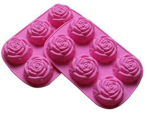 POPBLOSSOM 2 Pack Rose Silicone Molds, 6-Cavity Flower Soap Molds for Chocolate, Candy, Cake, Jelly, Pudding, Ice Cubes, Lotion Bars, Candles & Bath Bombs, Pink