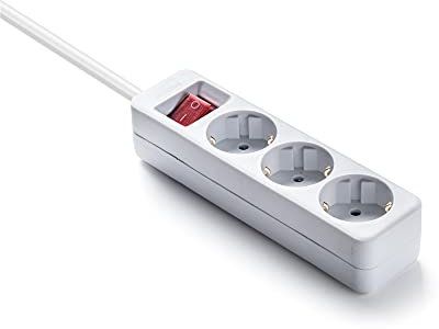 FAMATEL – Regleta ecosockets 3 Tomas | Enchufes con Interruptor de Encendido | 1,5 Metros | hasta 3680W | Protección Infantil | Orientación Tomas a 45o | Evita consumos Fantasma | Blanco