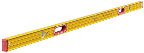 STABILA Wasserwaage Type 196-2, 200 cm, extrasteifes Alu-Profil, 1 Horizontal-Libelle, 2 Vertikal-Libellen, 2 Handgriffe, stoßdämpfende Endkappen, integrierte Rutsch-Stopper, Made in Germany