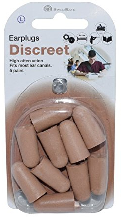 SwedSafe Diskret Bouchons d'oreille 37dB - Protection auditive discrète pour le travail au lit ou les concerts - 5 grandes paires avec étui de transport