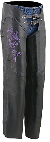 Milwaukee - Pantaloni da Donna in Pelle, Taglia M, Colore: Nero/Viola
