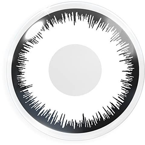 Lenti a contatto bianche colorate con bordo nero Crazy Fun con lenti a contatto crazy Contact lenses 'White Zombie' Zombi 1 paio con contenitore per lenti in omaggio + 60 ml di prodotto per la cura