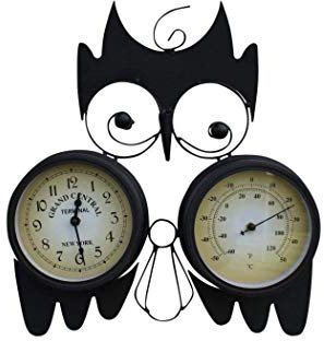 Owl Design Decorative Garden Clock With Thermometer for Outdoor or Indoor Use