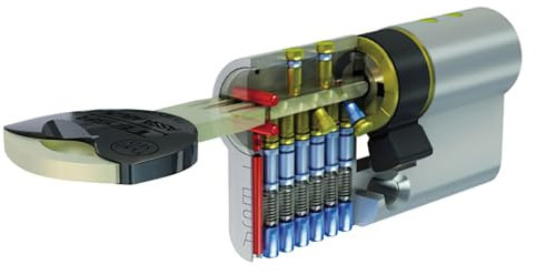 Tesa Assa Abloy, TX854040L, Cilindro de seguridad TX80, Leva larga, Latonado, 40x40mm