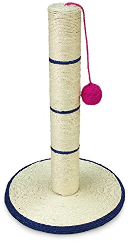 Arquivet Rascador para gatos de poste con bola - Rascadores para gatos - Arañador para gatos - Afilador uñas para gatos - blanco y azul - 30 x 30 x 46 cm