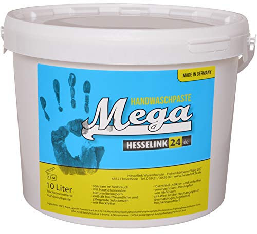 Hesselink Handwaschpaste Mega 10 Liter Eimer - hautschonend - für Werkstatt und Industrie - löst Fett, Öl und organische Stoffe (1x 10 Liter)