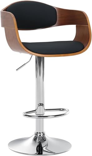 CLP Tabouret De Bar Kingston en Similicuir I Chaise Haute avec Coque en Bois Dossier Et Accoudoirs I Pičtement Et Repose-Pied en Métal Chromé, Couleur:Noyer/Noir