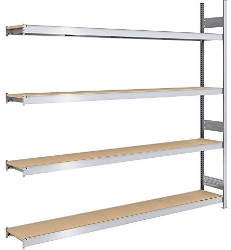 EUROKRAFT | Großfach-Steckregal mit Spanplatten | Höhe 2500 mm | Breite 2500 (2 x 1250) mm | Feldlast 1750 kg | Tiefe 400 mm | Anbauregal