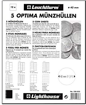 Leuchtturm 319236 Coin Sleeves Optima 34, 24 crystal-clear compartments for coins up to 34 mm in diameter - pack of 5