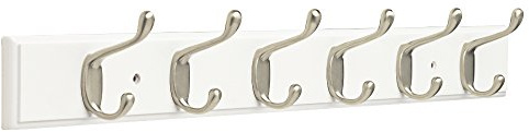 Franklin Brass Heavy Duty (1-Pack) 27' Coat/Hat Rack Wall Mount Pure White 6 Hooks Mounted Hanging Rail for Clothes, Towels, Purses, Bags, Kitchen, Entry, Closet Organizer FBHDCH6-WSE-R