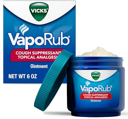 VapoRub, Original, Cough Suppressant, Topical Chest Rub & Analgesic Ointment, Medicated Vicks Vapors, Relief from Cough Due to Cold, Aches & Pains, 6oz