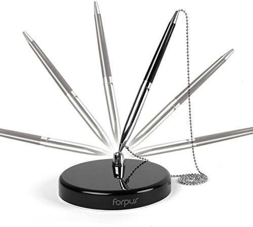 Forpus Kugelschreiber mit Kette, Bodenplatte 11 cm mit selbstklebender Unterseite, Schreibfarbe: Blau