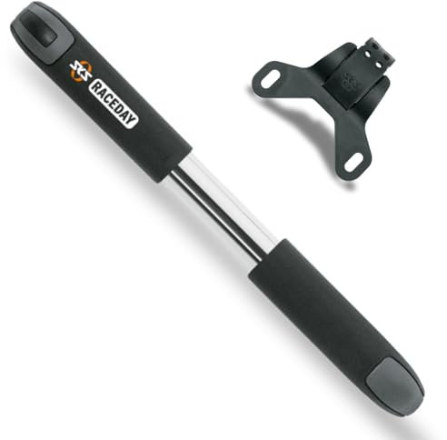 SKS GERMANY RACEDAY Fahrradpumpe für das Rennrad (inklusive Halterung für das Fahrrad, geeignet für SV und AV Ventile, Fahrradluftpumpe mit Griff-Verriegelung, pumpt bis zu 10 bar / 144 PSI)