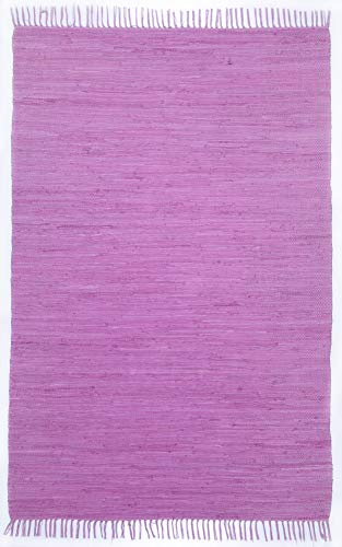Theko | Dhurry Teppich aus 100% Baumwolle Flachgewebe Teppich Happy Cotton | handgewebt | Farbe: Fuchsia | 160x230 cm