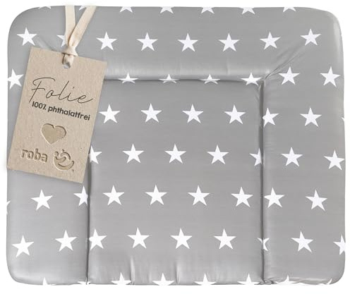 roba Folien Wickelauflage Little Stars - 85 x 75 cm - Wickelunterlage phthalatfrei mit Stern Design - Weiche Wickeltischauflage in Grau / Weiß
