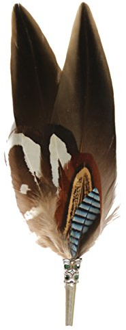 Large véritable plume de chapeau de Hahn, faisan, Hahn, Hahn, Gland - Fait à la main - Accessoire pour chapeau traditionnel - Manche inclus - 11 x 3 cm, Marron, Bleu, 14 cm