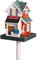 dobar® 25307FSC Buntes Vogelfutterhaus Restaurant - Vogelhaus inklusive Ständer Western Style - Kleine Vogelvilla aus Holz - Vogelfutterstation mit Futtersilo - 18 x 18 x 123 cm - Rot