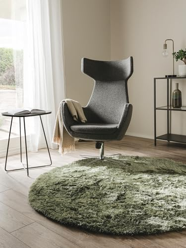 benuta Nest Hochflorteppich Whisper - Grün Rund 80 cm - Kuschelig Weicher Teppich für Schlaf- und Wohnzimmer - Pflegeleicht - Fußbodenheizung Geeignet