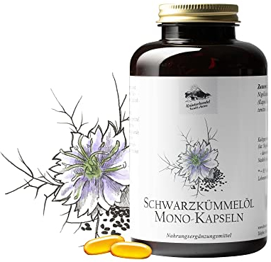 KRÄUTERHANDEL SANKT ANTON - 400 Schwarzkümmelöl Kapseln - 1000 mg Tagesdosis kaltgepresstes Schwarzkümmelöl - Hochdosiert - Vitamin E - Deutsche Premium Qualität
