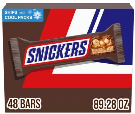 SNICKERS Full Size Bulk Milk Chocolate Candy Bars, 1.86 oz Bar, 48 ct Box