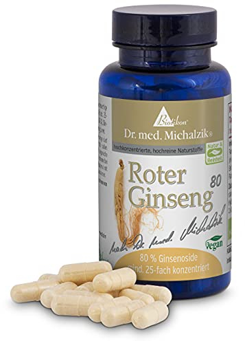 Roter koreanischer Ginseng nach Dr. med. Michalzik - 30 Kapseln - hochkonzentrierter Panax Ginseng-Extrakt - Ginsenoside 80% je Kapsel Ginseng 300 mg - ohne Zusatzstoffe - von BIOTIKON®