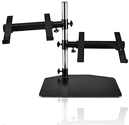 Pyle Soporte Doble para portatiles, De Mesa, Ergonomico, Altura Ajustable, Brazos, Ideal para mezcladores DJ, Equipos de Sonido, Estaciones de Trabajo y Gaming