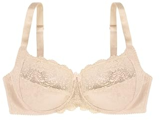 Dorina Philippa Bügel-BH – Jacquard- & Denier-Mikrostoff, U-Rücken-Flügel, Glänzendes Picot-Gummi, Satin-Schleife, Zweireihiger Haken- & Ösenverschluss für Komfort & Halt, Weiß