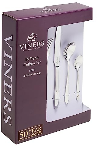 Viners Eden 16 Piece Premium Cutlery Set | 18/10 Stainless Steel | Serves 4 | Teardrop Handle Design | Dishwasher Safe