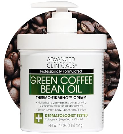 Advanced Clinicals Green Coffee Bean Thermo - Firming Body Lotion | Caffeine Infused Collagen Cream Moisturizer & Body Cream For Women, Stomach, Legs, & To Improve Look Of Textured Crepey Skin, 16 Oz