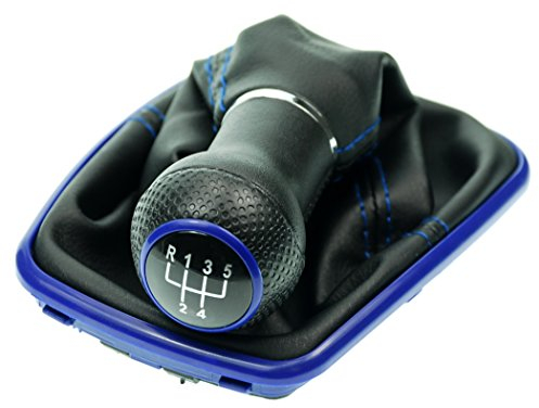 L & P Car Design L&P A253-5 Schaltsack Schaltmanschette Schwarz Naht Blau Schaltknauf 5 Gang 12mm kompatibel mit VW Golf 4 IV Rahmen Blau Knauf Plug Play Ersatzteil für 1J0711113